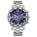 Orologio al quarzo da uomo con quadrante blu, cinturino in acciaio argento e cronografo - Argento/Nero (Cinturino in Acciaio)