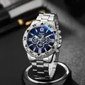 Reloj de cuarzo para hombre con correa de acero plateada y esfera azul de textura - Correa Plateada Esfera Negra