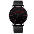 Minimalistische schwarze Geneva Business-Uhr mit roten Zeigern und Metallarmband - Einzelne Uhr / Schwarz/Rot