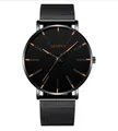 Minimalistische schwarze Geneva Business-Uhr mit Milanaise-Band und orangefarbenen Markern - Einzelne Uhr / Schwarz/Orange