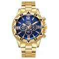 Reloj de hombre en acero dorado con esfera azul de cuadros y cronógrafo sobre fondo blanco - Color Oro Negro