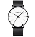 Minimalistische Geneva Quarzuhr mit weißem Zifferblatt und schwarzem Edelstahlarmband - Einzelne Uhr / Schwarz/Weiß