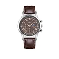 Men's business quartz watch with brown leather strap, silver case and Roman numerals dial - Brown Dial Brown Strap