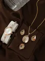 Elegant rose gold quartz watch set with champagne crystal necklace and earrings - Peacock Style Watch Necklace Ring Earrings / White