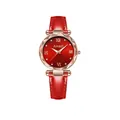 Elegante orologio da donna con cinturino in pelle rossa e lunetta geometrica in oro rosa - Solo orologio / Rosso