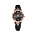 Elegante orologio al quarzo Amadi da donna con cinturino in pelle nera e cassa in oro rosa tagliata - Solo orologio / Nero