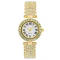Orologio da donna dorato con strass di cristallo e quadrante bianco con numeri romani classici - Oro