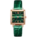 Vintage green square dial watch with rose gold case and emerald leather strap - Green