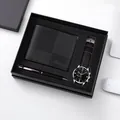 Coffret cadeau d'affaires pour hommes avec montre à quartz, portefeuille en cuir et stylo - Coffret Montre Boîtier Argent