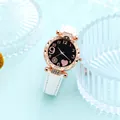 Macro shot of a quartz watch featuring a starry sky heart dial and crystal bezel - White With Rose Gold Heart Bracelet