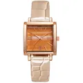 Montre à quartz carrée avec cadran dégradé ambre et bracelet cuir beige motif crocodile - Poche zippée