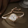 Rose gold quartz bracelet watch with white dial and adjustable enamel link strap - Watch Only / White