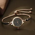 Elegant rose gold quartz watch for women with black dial and stone markers - Watch Only / Black
