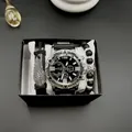 Set orologio uomo di lusso con bracciale di perle teschio nero in confezione regalo - Stile Ghiera Argentata Quadrante Nero (Con Bracciale E Scatola)