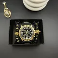 Orologio da uomo in oro con quadrante nero e bracciali con perline in confezione regalo - Stile Ghiera Dorata Quadrante Nero (Con Bracciale E Scatola)