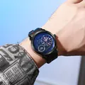 Men's fashion quartz watch with black round dial and red accent silicone strap - Black