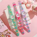 Süße Kinder Quarzuhren in Grün Pink und Lila mit 3D Blumen Silikonarmbändern - Blume