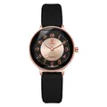 Detail of rose gold case and black silicone strap on stylish quartz women's watch - Black