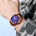 Classic men's quartz watch with brown leather strap and rose gold multi-dial face - Brown Strap (ZHONE) / Coffee