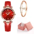 Coffret détaillé de montre à cadran rouge et bracelet étoile en boîte rose - Rouge