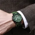 Close-up of a ZHOWE G4203 men's quartz watch with dark green dial and silicone strap - Black Case Green