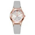 Elegant rose gold quartz watch with rhinestones and grey silicone strap for women - Gray
