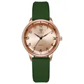 Minimalist quartz watch with rose gold dial and dark green silicone strap for men and women - Green