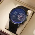 Detail of ZHOWE men's sport watch featuring dual display dial and black silicone strap - Black
