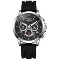 Detail of silver stainless steel case and black silicone strap on ZHOWE quartz watch - Silver Case Black