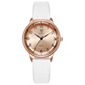 Detail of rose gold quartz watch with white silicone strap and Arabic numeral dial - White