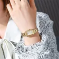 Elegant gold square quartz watch for women featuring a minimalist white dial and metal strap - Gold White Dial
