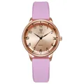 Detail of pink silicone strap quartz watch with rose gold case and gold sunray dial - Purple