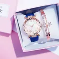 Set orologio al quarzo da donna e bracciale a stella con strass in confezione regalo - Blu