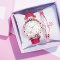 Set orologio da donna con quadrante floreale e bracciale con ciondolo a stella - Rosso