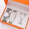 Orologio al quarzo argento e set regalo gioielli con collana, anello e orecchini in scatola - Collezione Gioielli Orologio Stile Tre Senza Confezione Regalo / Argento