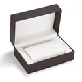 Caja de reloj marrón oscuro con textura y cojín interior blanco para almacenamiento - Caja rectangular larga