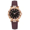 Dettaglio dell'orologio da donna oro rosa con quadrante stellato, strass e cinturino viola - Viola