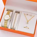 Set orologio da donna dorato con bracciali di diamanti e gioielli coordinati eleganti - Set di gioielli / Set di Gioielli (Senza Scatola) / Oro