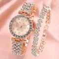 Women's rose gold butterfly quartz watch and matching rhinestone bracelet set on silk - Rose Gold With Heart Bracelet Style