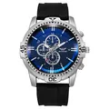 Reloj deportivo para hombre con caja plateada, esfera azul y correa de silicona - Plateado