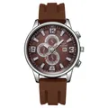 Men's business fashion watch with brown silicone strap and silver case on white background - Silver Case Brown Dial