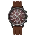Men's quartz watch with brown silicone strap and black round case featuring a date display - Black Case Brown Face