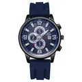 Detail of blue men's watch dial showing chronograph sub-dials and date window - Black Case Blue Dial