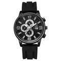 Macro view of ZHOWE G4249 watch dial with silver numerals and textured black strap - Black