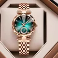 Damen Quarzuhr in Roségold mit grünem Zifferblatt und Glas mit Diamantschliff-Optik - Nur Uhr / Grün