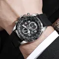 Macro view of men's quartz watch with black silicone strap and detailed textured dial - Silver Case Black Dial