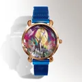 Orologio in maglia milanese blu con cassa oro rosa e quadrante con design fantasia - Blu
