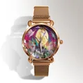 Elegant rose gold Milanese loop watch featuring a dreamy fairy and castle art dial - Rose Gold
