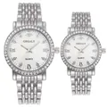 Silver couples quartz watch set with diamond-encrusted bezel and stainless steel band - Men's Silver White Dial