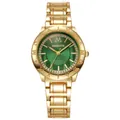 Elegant women's gold quartz watch with a diamond-studded green dial and alloy bracelet - Green